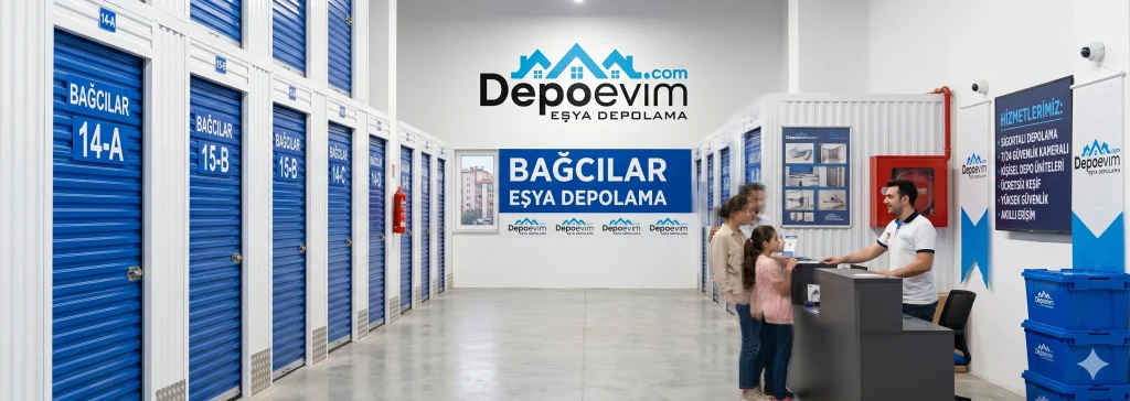 Depoevim'in Bağcılar şubesinde yer alan, 7/24 güvenlik kameraları ile korunan, modern ve temiz bireysel depolama birimlerinin iç görünümü.